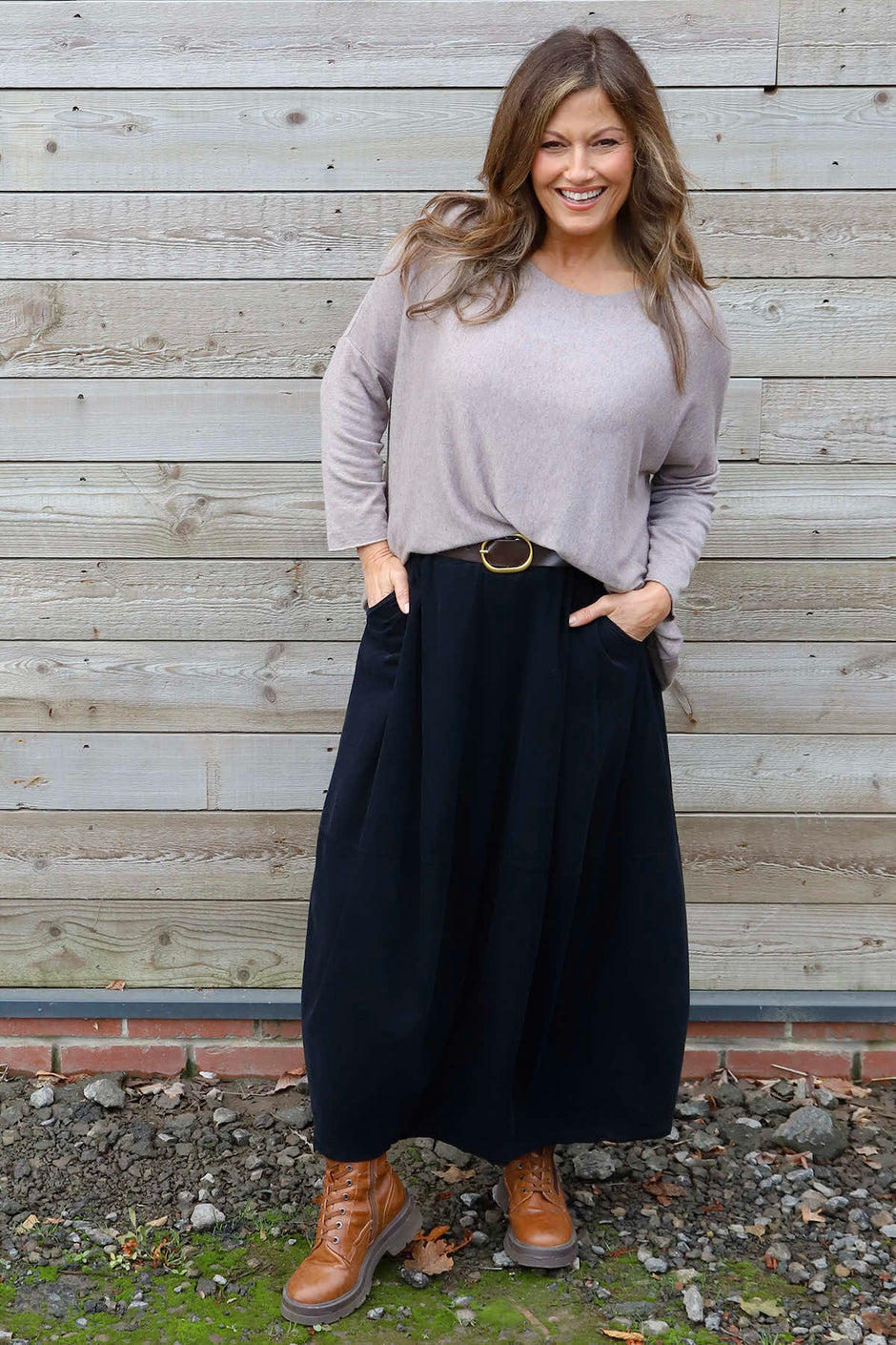 Branwen Belted Needlecord Skirt Black