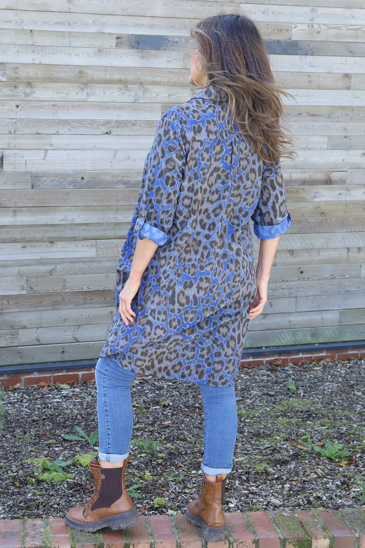 Shirley Leopard Print Needlecord Shirt Cobalt