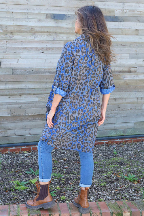 Shirley Leopard Print Needlecord Shirt Cobalt - Image 4
