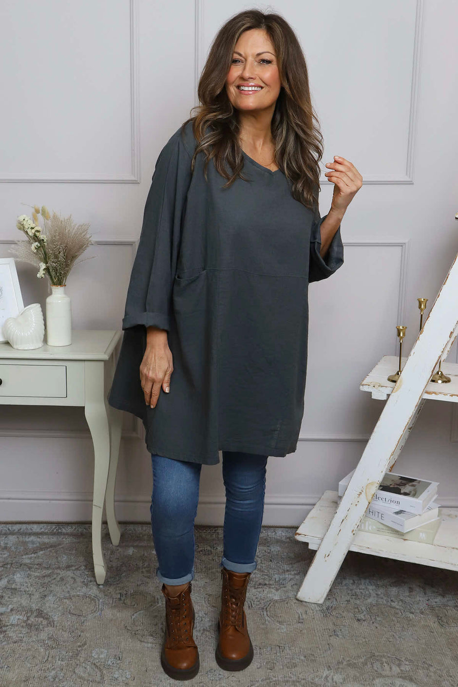 Annemarie Linen Tunic Mid Grey