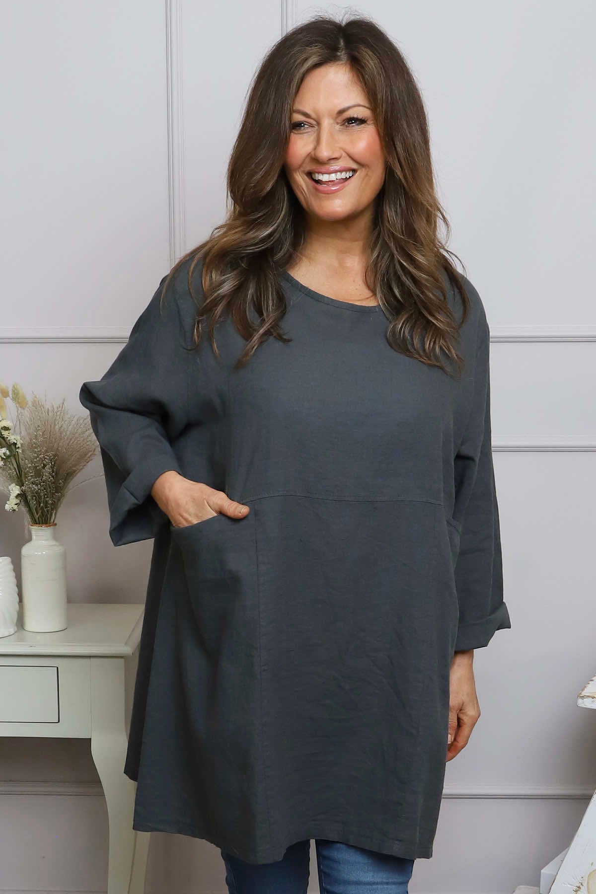 Annemarie Linen Tunic Mid Grey