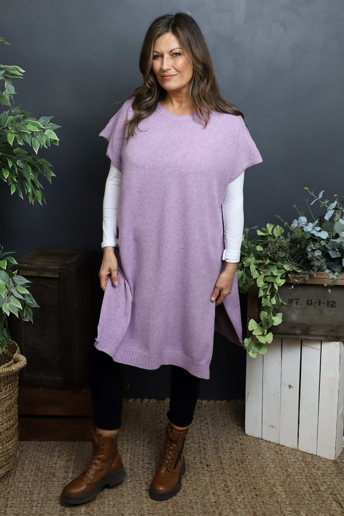 Jocelyn Long Knit Jumper Vest Lilac