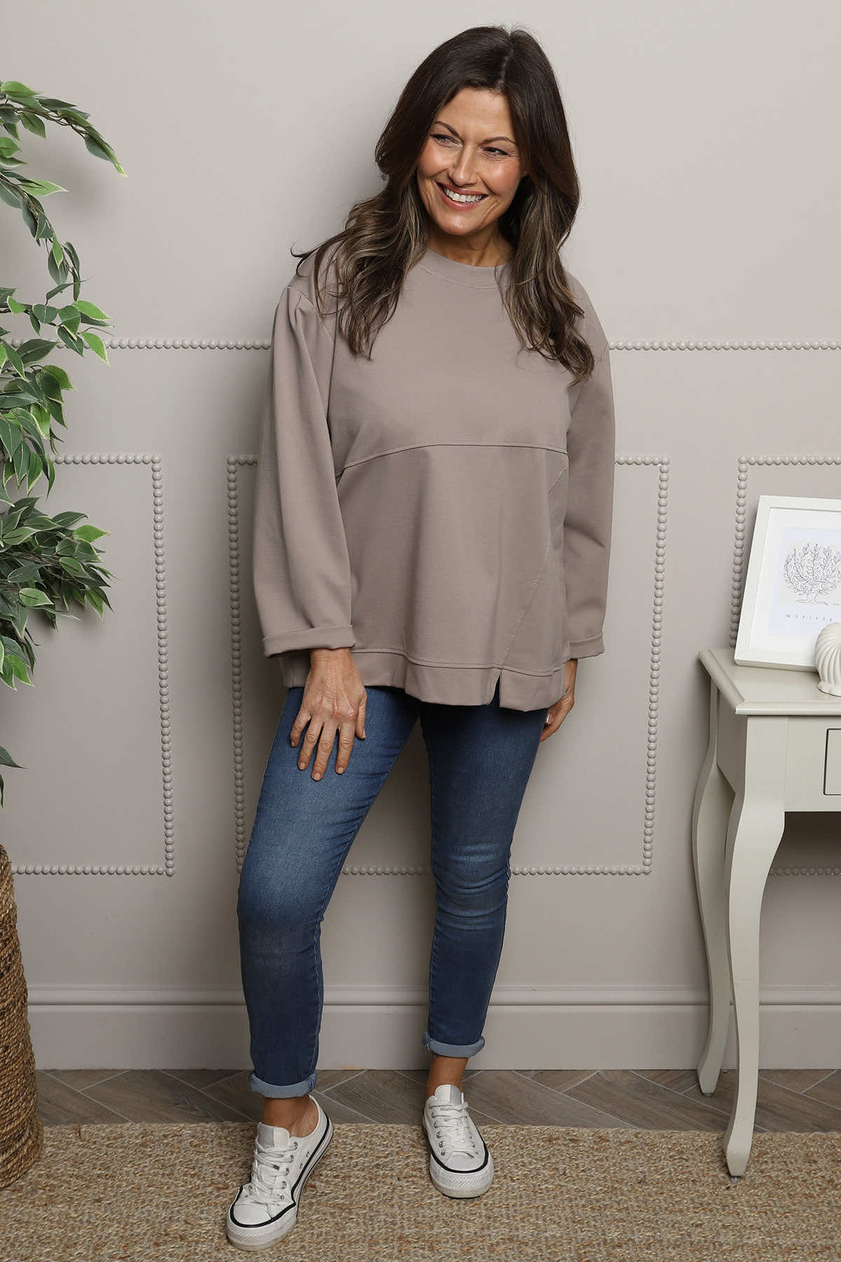 Maleah Seam Detail Top Light Mocha