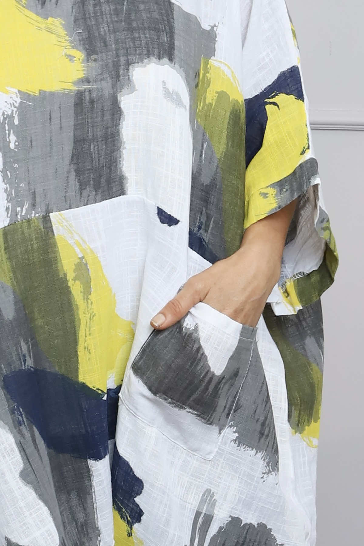 Angela Print Pocket Cotton Top White