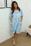 Milana Floral Print Linen Dress Light Blue