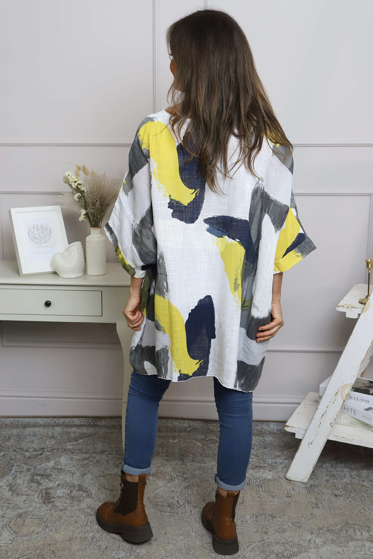 Angela Print Pocket Cotton Top White