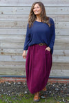 Branwen Belted Needlecord Skirt Burgundy