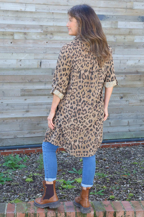 Shirley Leopard Print Needlecord Shirt Camel - Image 4