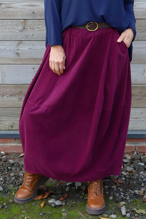 Branwen Belted Needlecord Skirt Burgundy - Image 3