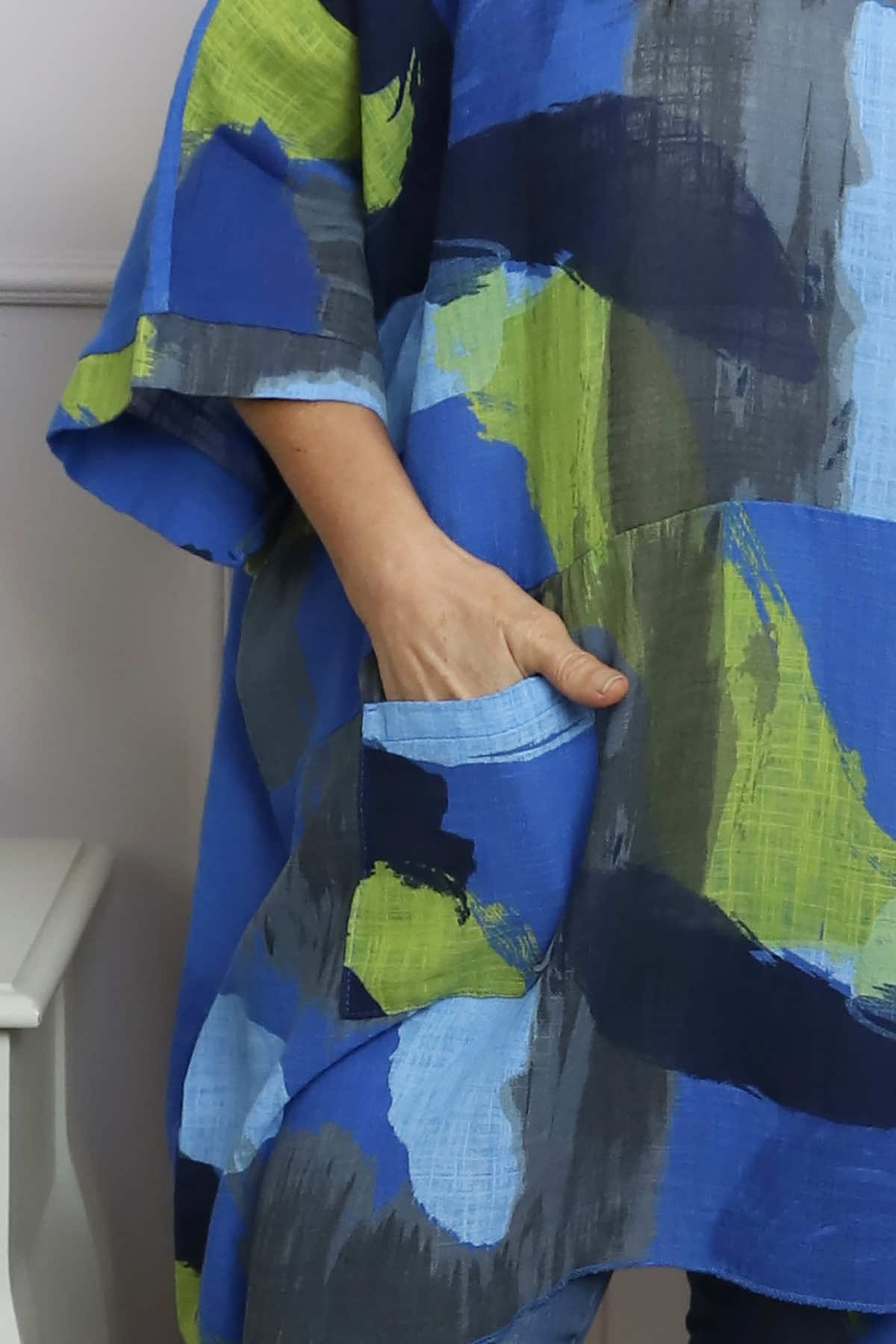 Angela Print Pocket Cotton Top Cobalt