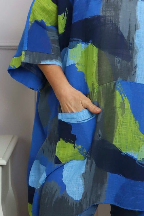 Angela Print Pocket Cotton Top Cobalt - Image 3