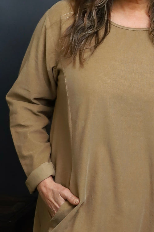 Kiana Needlecord Dress Camel - Image 3