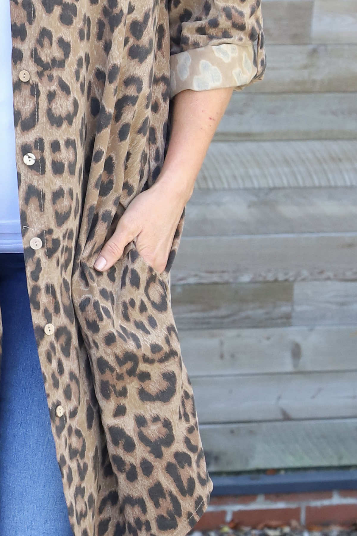 Shirley Leopard Print Needlecord Shirt Camel