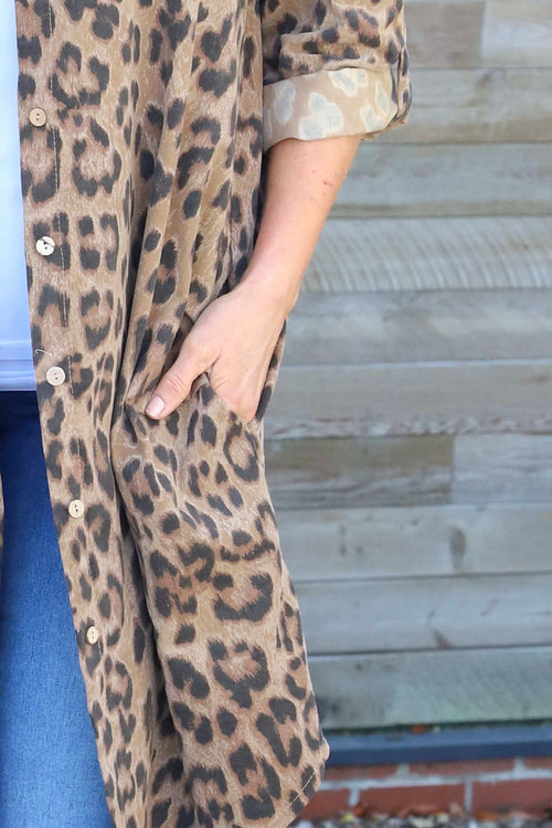 Shirley Leopard Print Needlecord Shirt Camel - Image 3