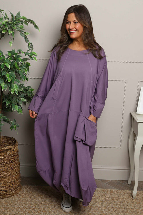 Sharon Pocket Cotton Dress Purple - Image 2