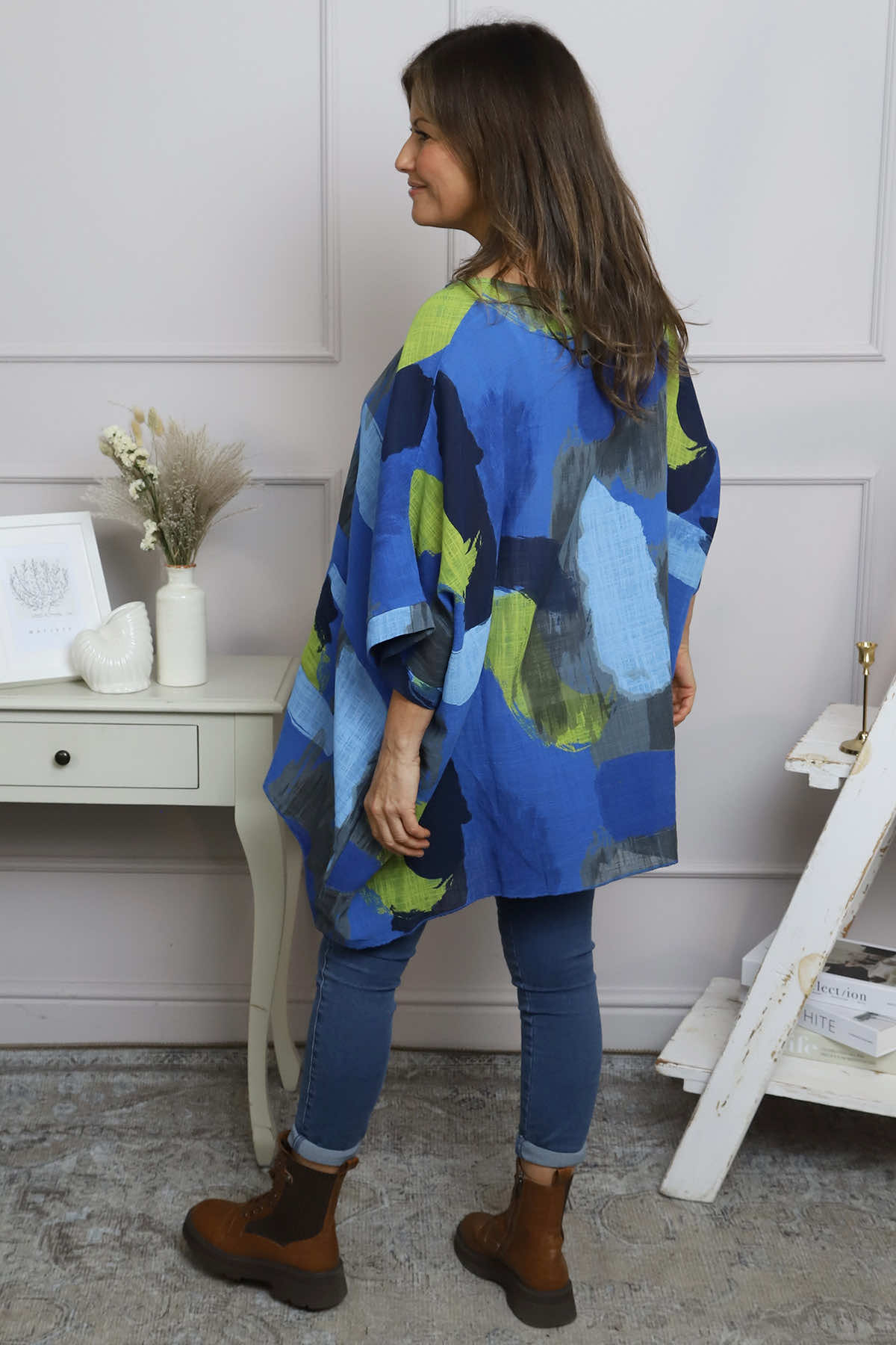 Angela Print Pocket Cotton Top Cobalt