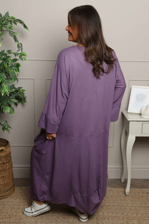 Sharon Pocket Cotton Dress Purple - Image 4