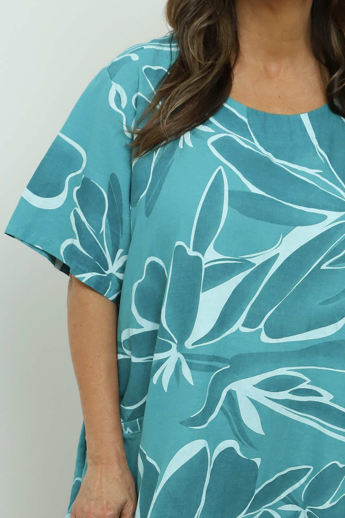 Milana Floral Print Linen Dress Aqua