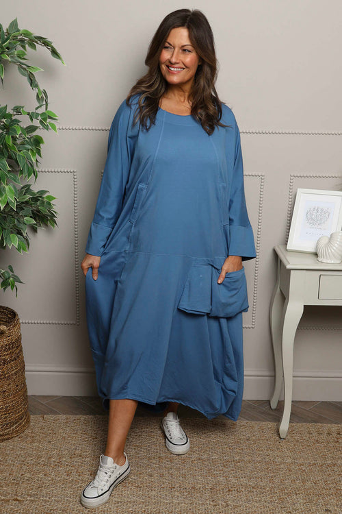 Sharon Pocket Cotton Dress Blue - Image 2