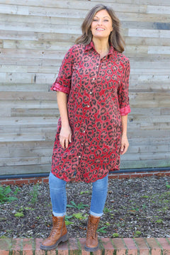 Shirley Leopard Print Needlecord Shirt Red