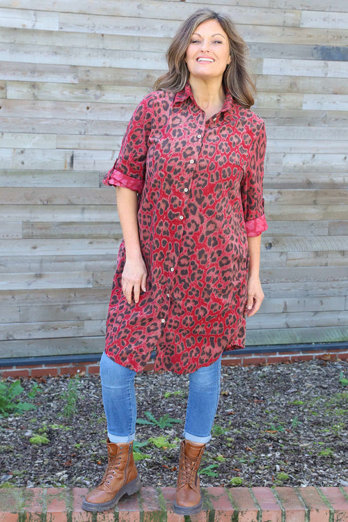 Shirley Leopard Print Needlecord Shirt Red