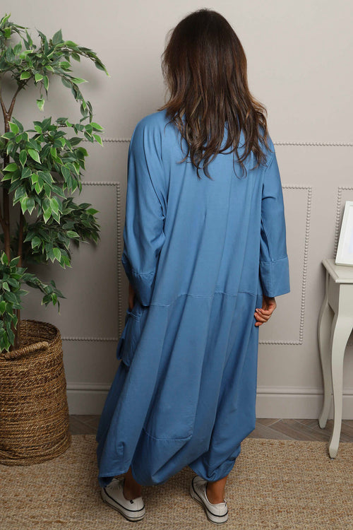 Sharon Pocket Cotton Dress Blue - Image 4