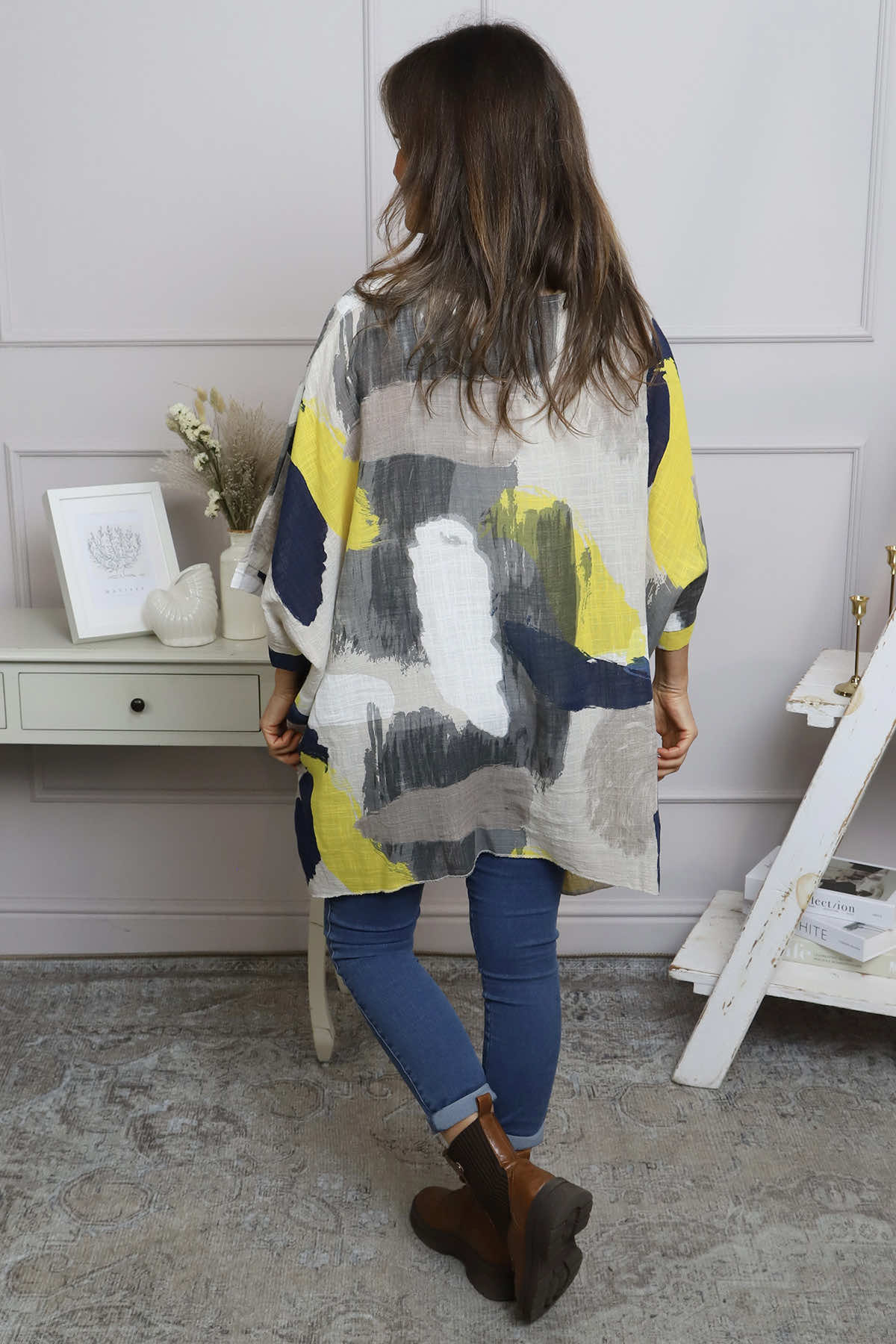 Angela Print Pocket Cotton Top Stone