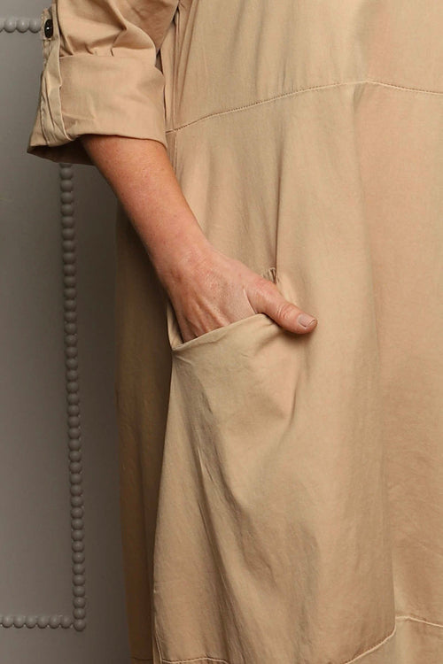 Melany Pocket Cotton Dress Camel - Image 3