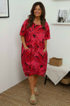 Milana Floral Print Linen Dress Hot Pink