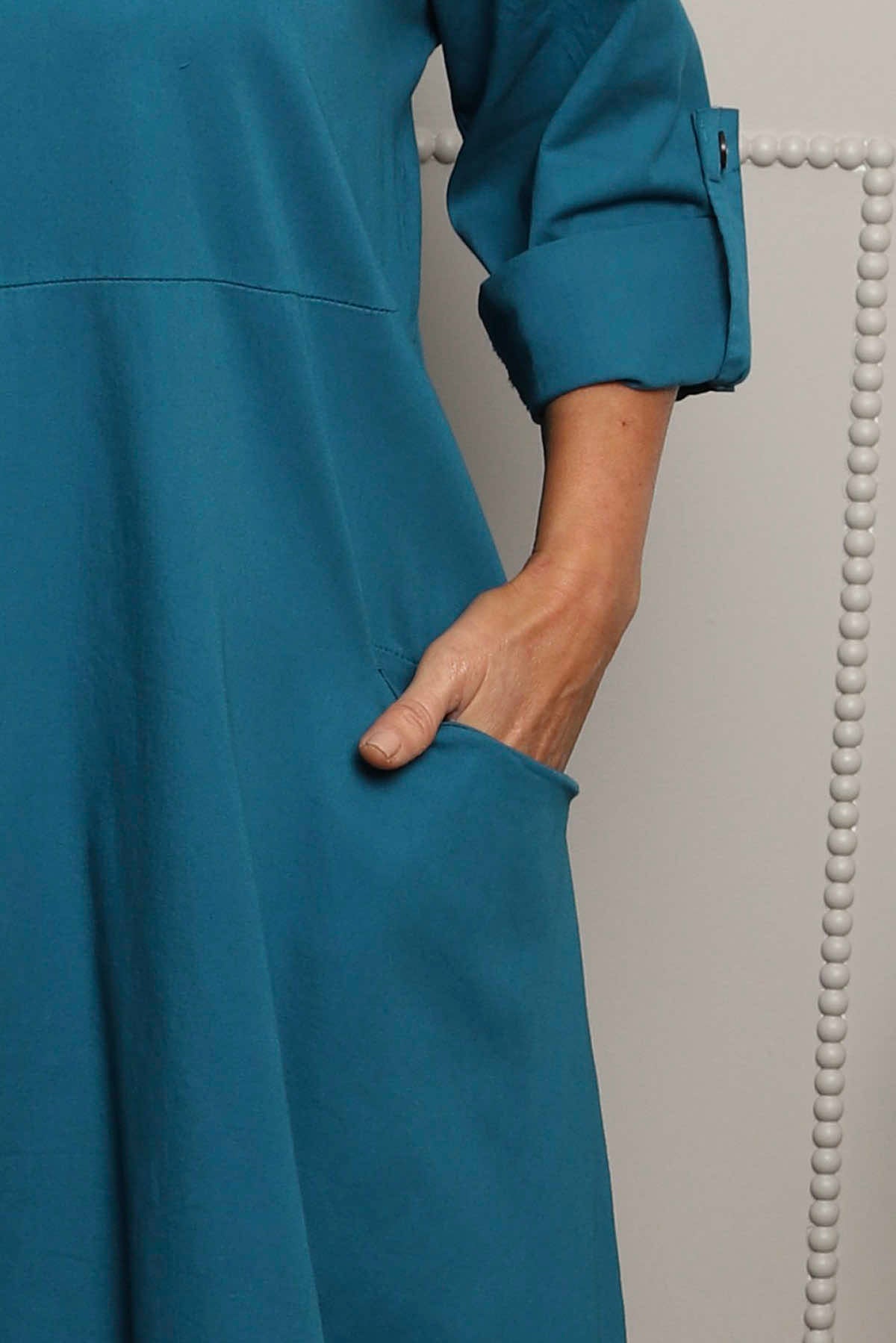 Melany Pocket Cotton Dress Teal
