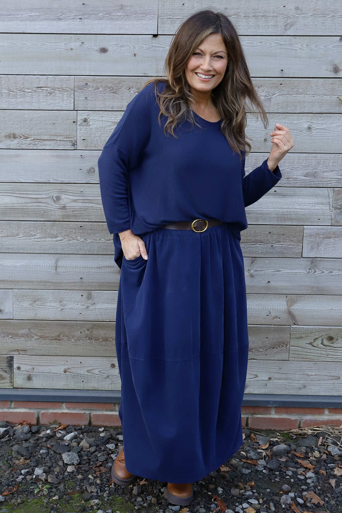 Branwen Belted Needlecord Skirt Navy