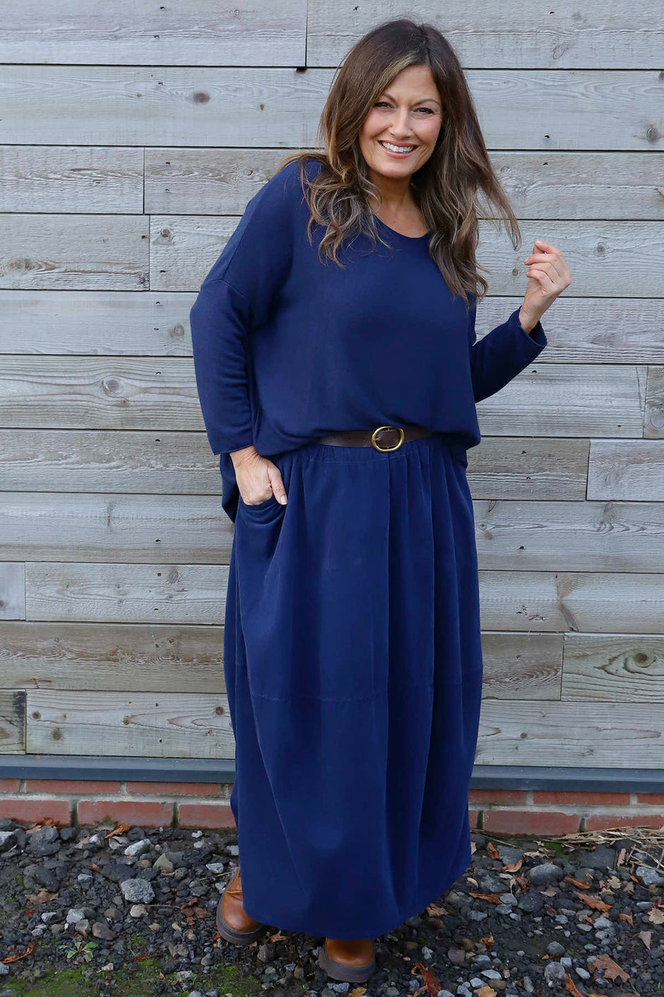 Branwen Belted Needlecord Skirt Navy
