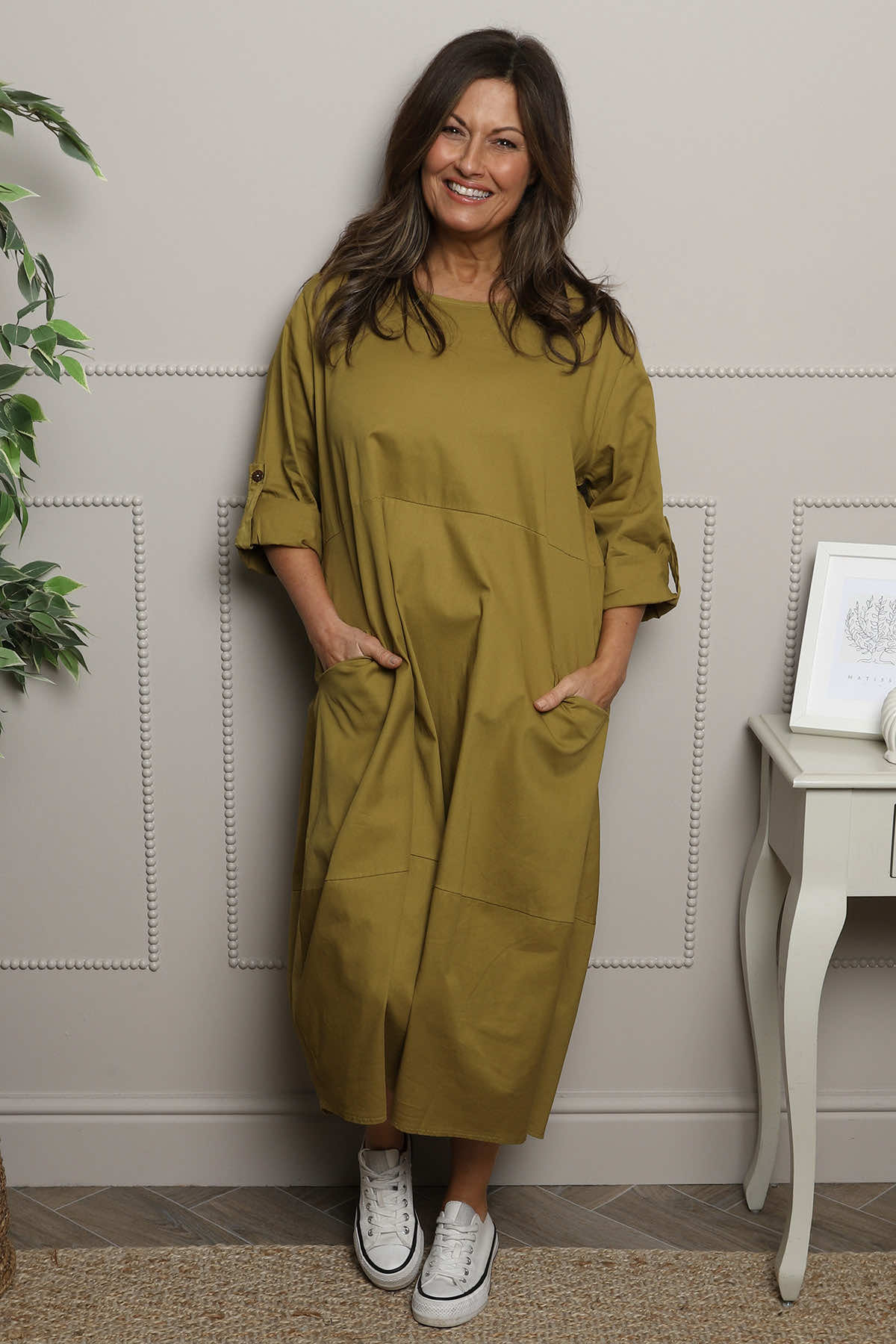 Melany Pocket Cotton Dress Moss