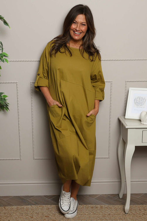 Melany Pocket Cotton Dress Moss - Image 2