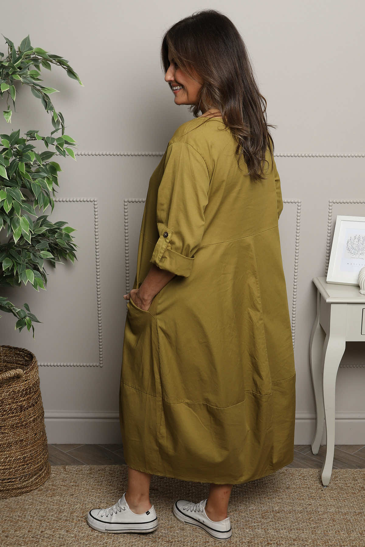 Melany Pocket Cotton Dress Moss