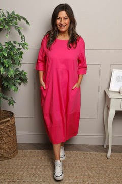 Melany Pocket Cotton Dress Fuchsia