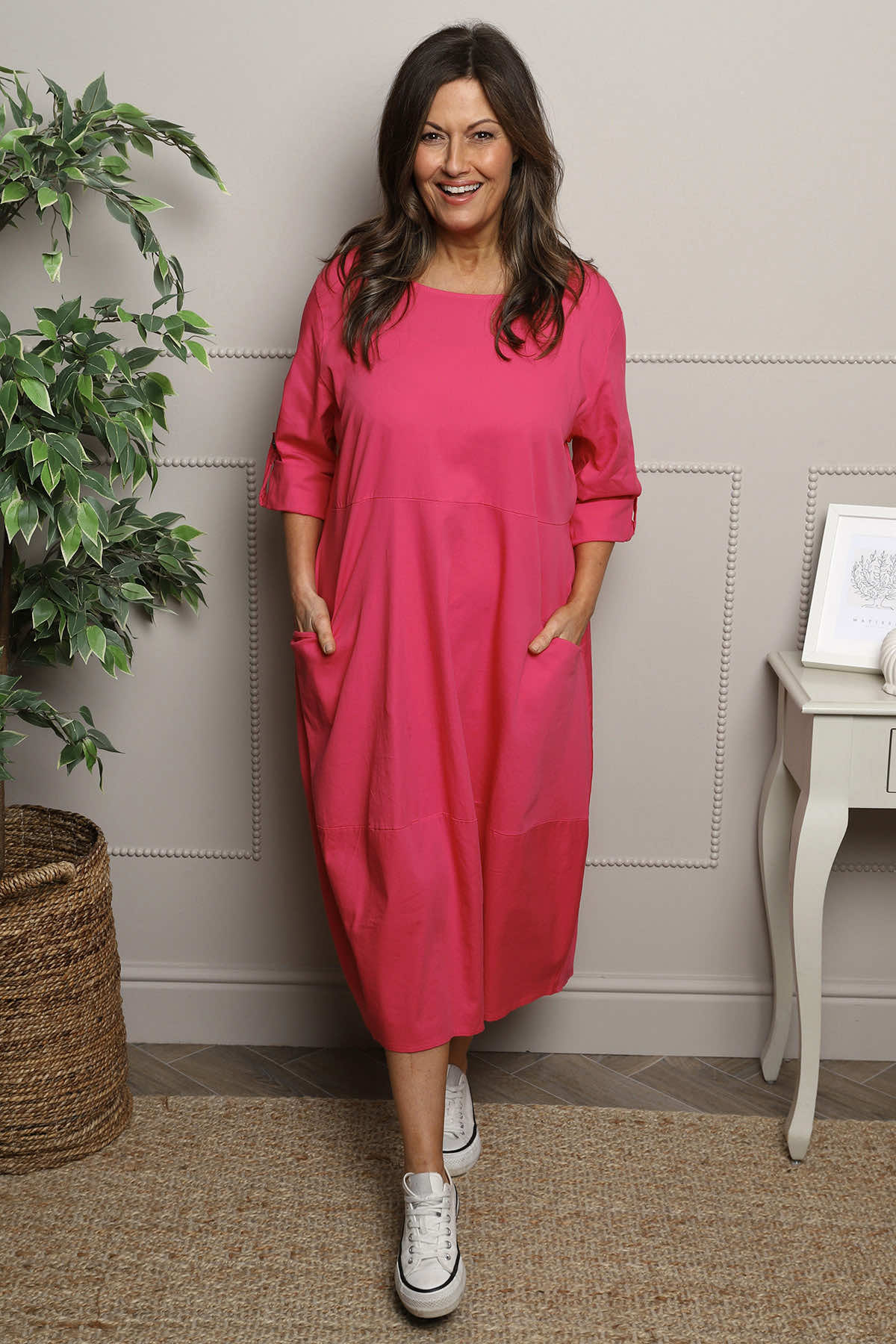 Melany Pocket Cotton Dress Fuchsia