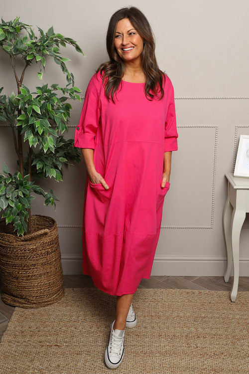 Melany Pocket Cotton Dress Fuchsia - Image 2