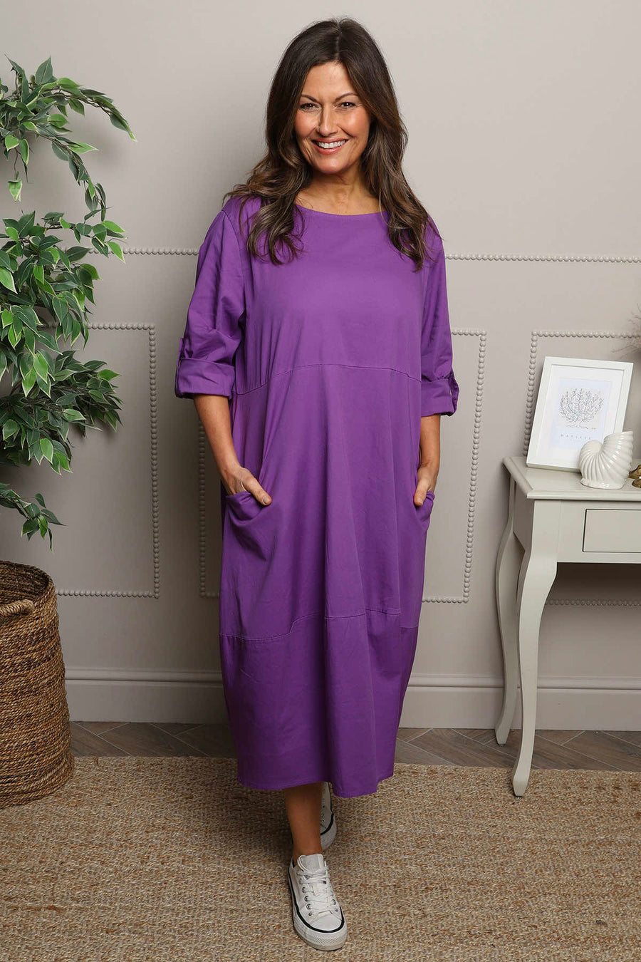 Melany Pocket Cotton Dress Purple