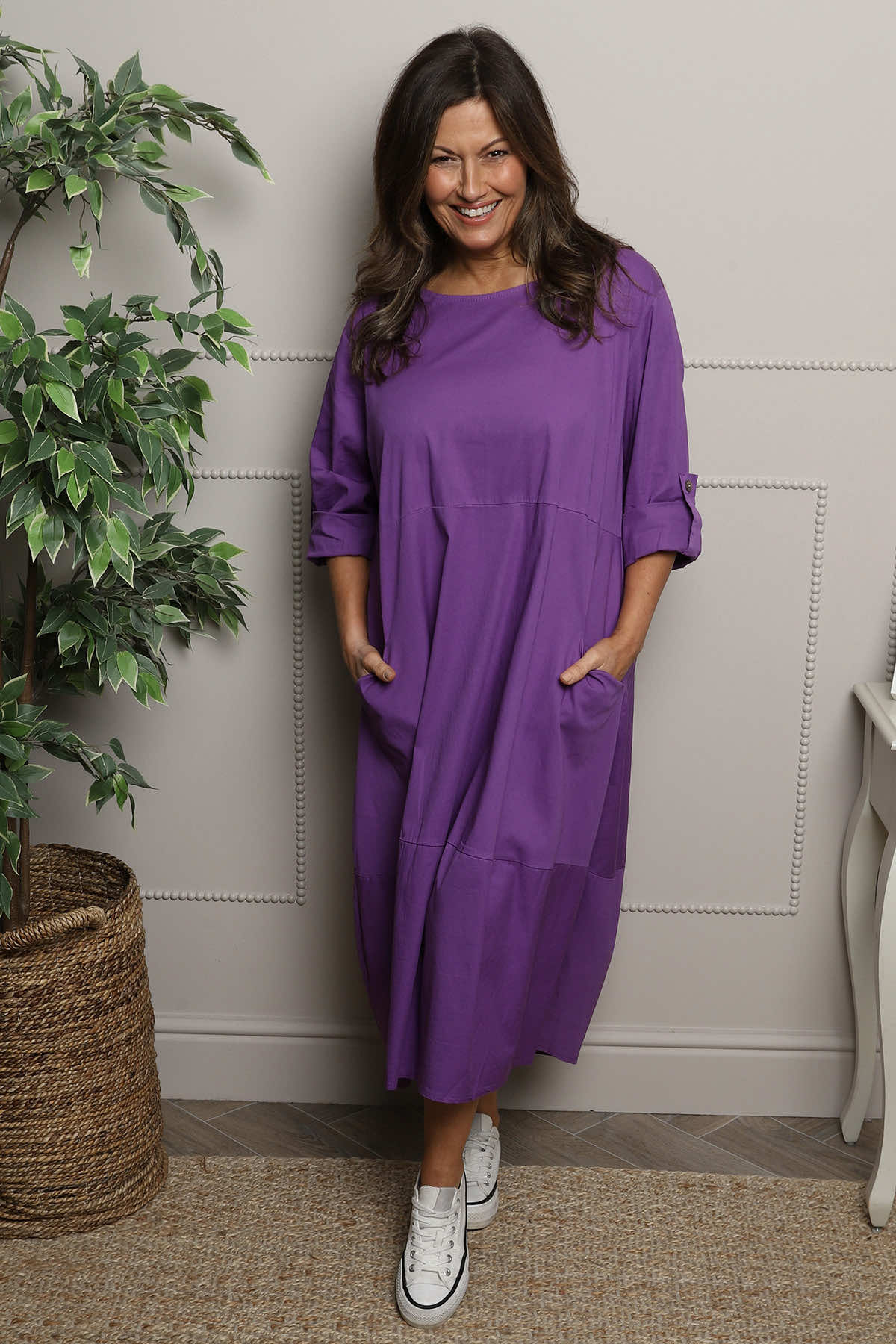 Melany Pocket Cotton Dress Purple