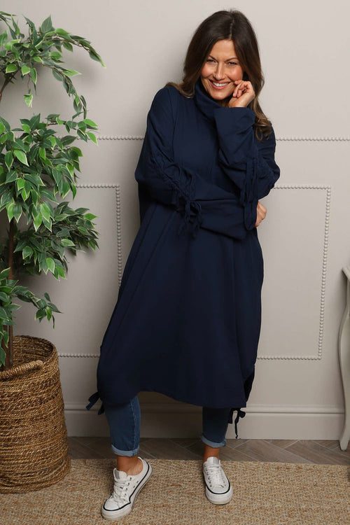 Dalary Cowl Neck Cotton Tunic Navy - Image 1