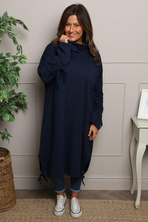 Dalary Cowl Neck Cotton Tunic Navy - Image 2