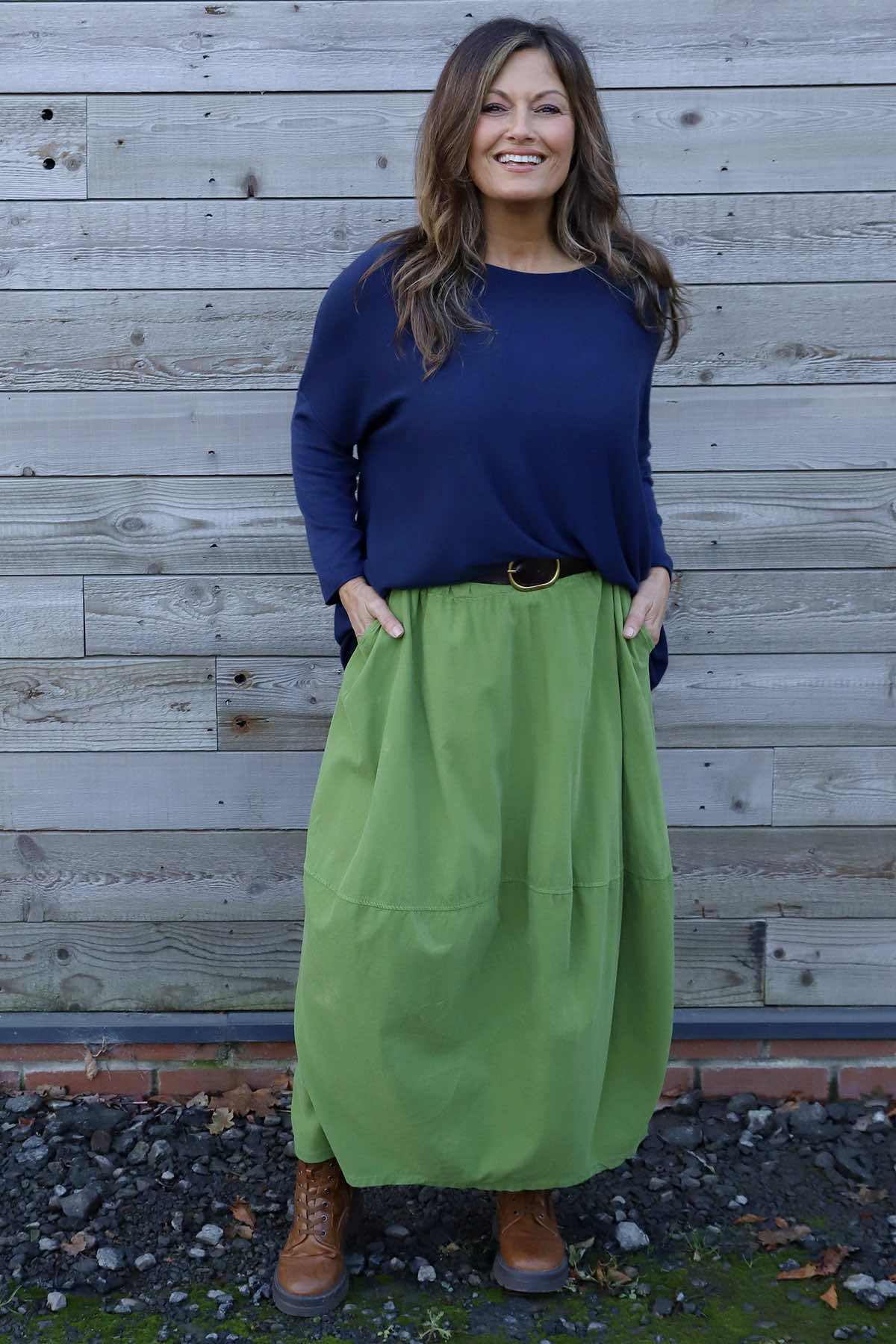 Branwen Belted Needlecord Skirt Green
