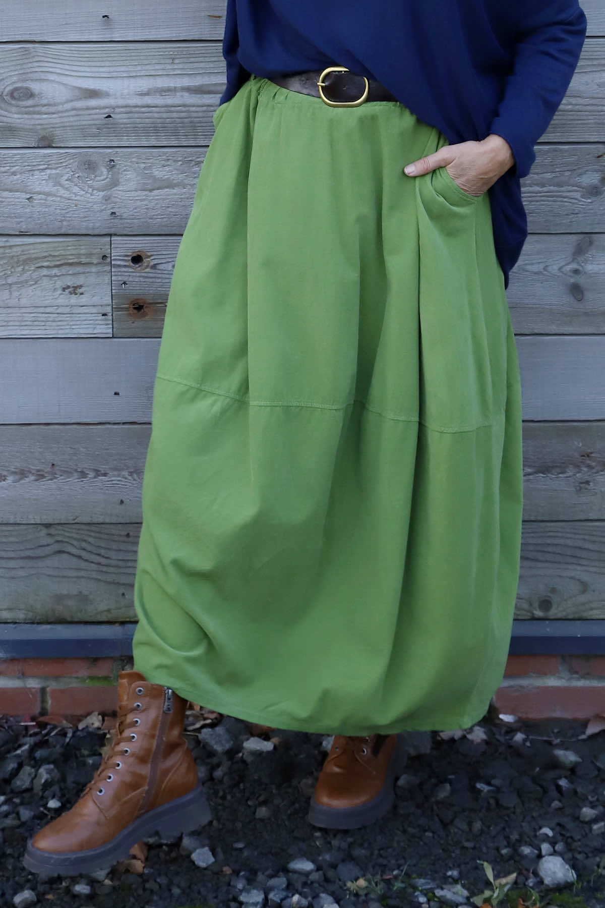 Branwen Belted Needlecord Skirt Green