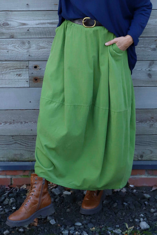 Branwen Belted Needlecord Skirt Green - Image 3