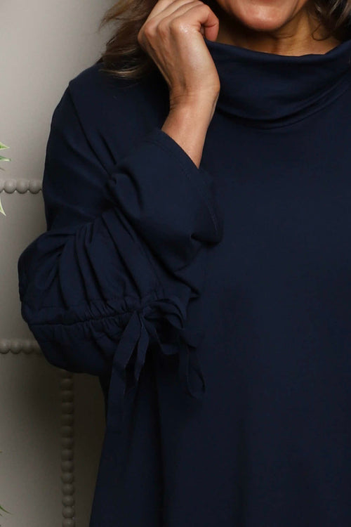 Dalary Cowl Neck Cotton Tunic Navy - Image 3