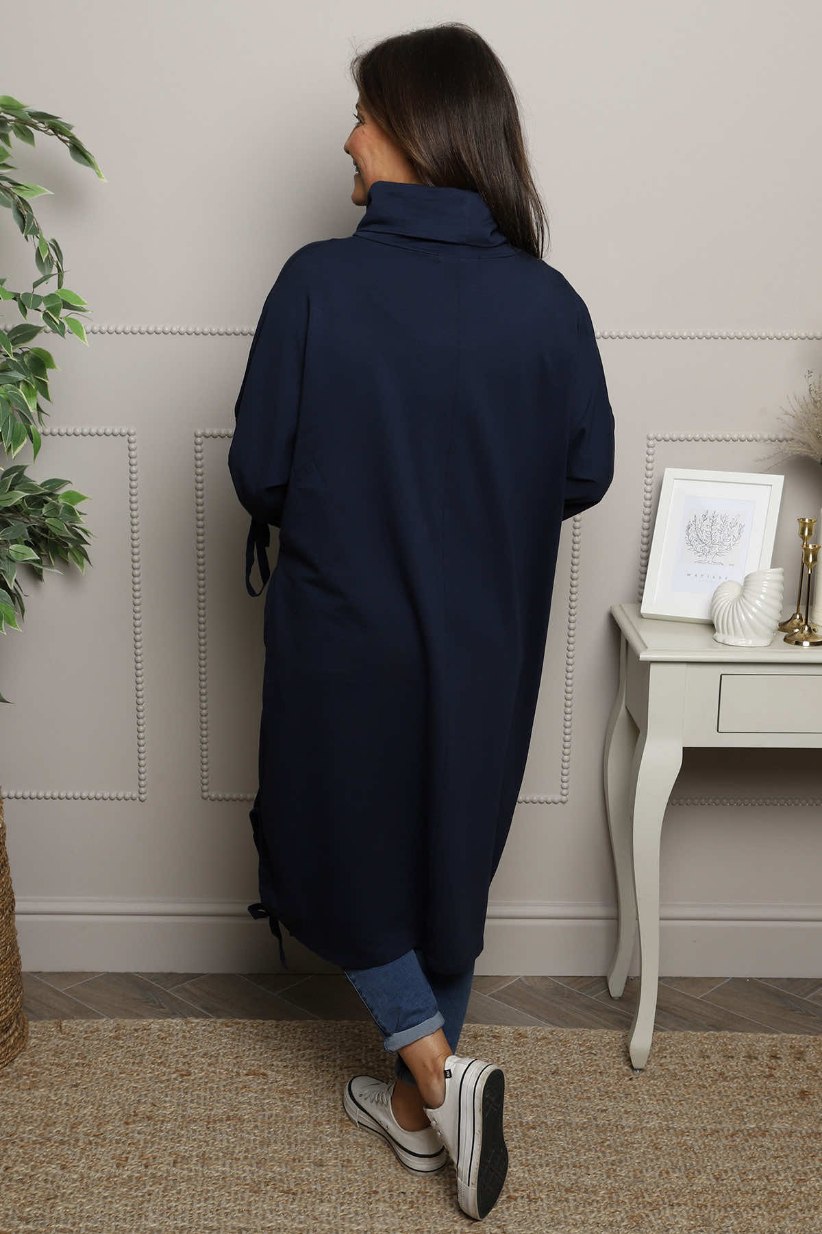 Dalary Cowl Neck Cotton Tunic Navy