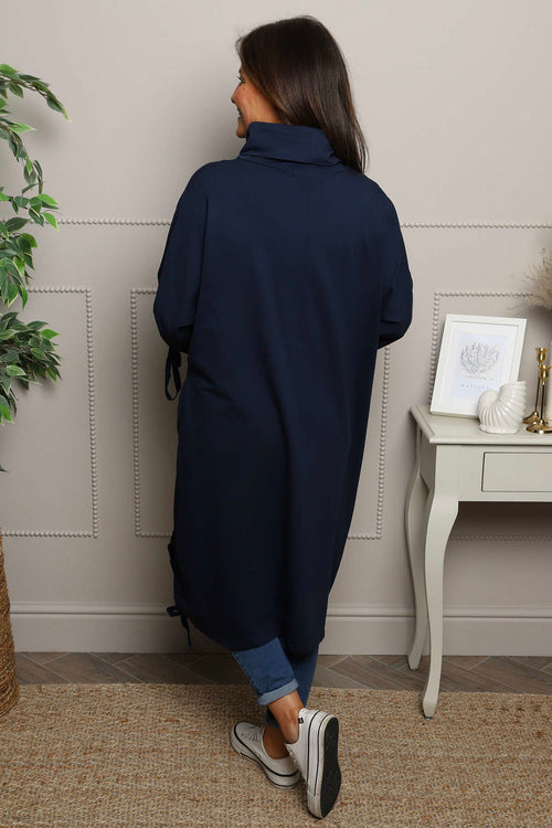 Dalary Cowl Neck Cotton Tunic Navy - Image 4
