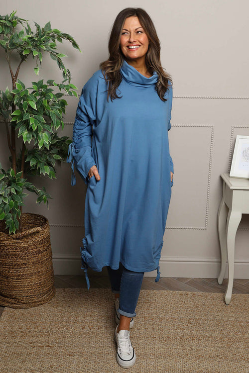 Dalary Cowl Neck Cotton Tunic Blue - Image 2
