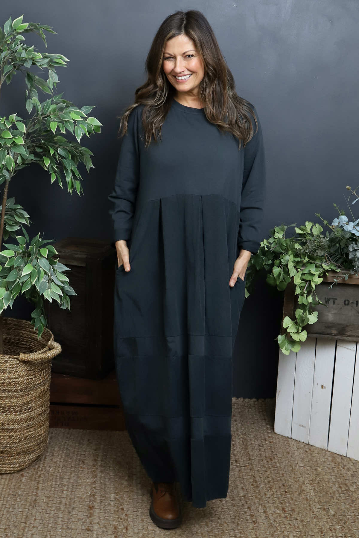 Petra Cotton Dress Charcoal